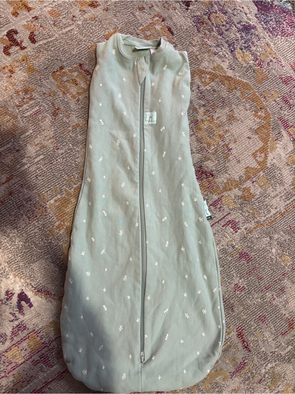 Sleeveless Zip One-Piece Sleep Sack in Sage Green with Subtle White Print